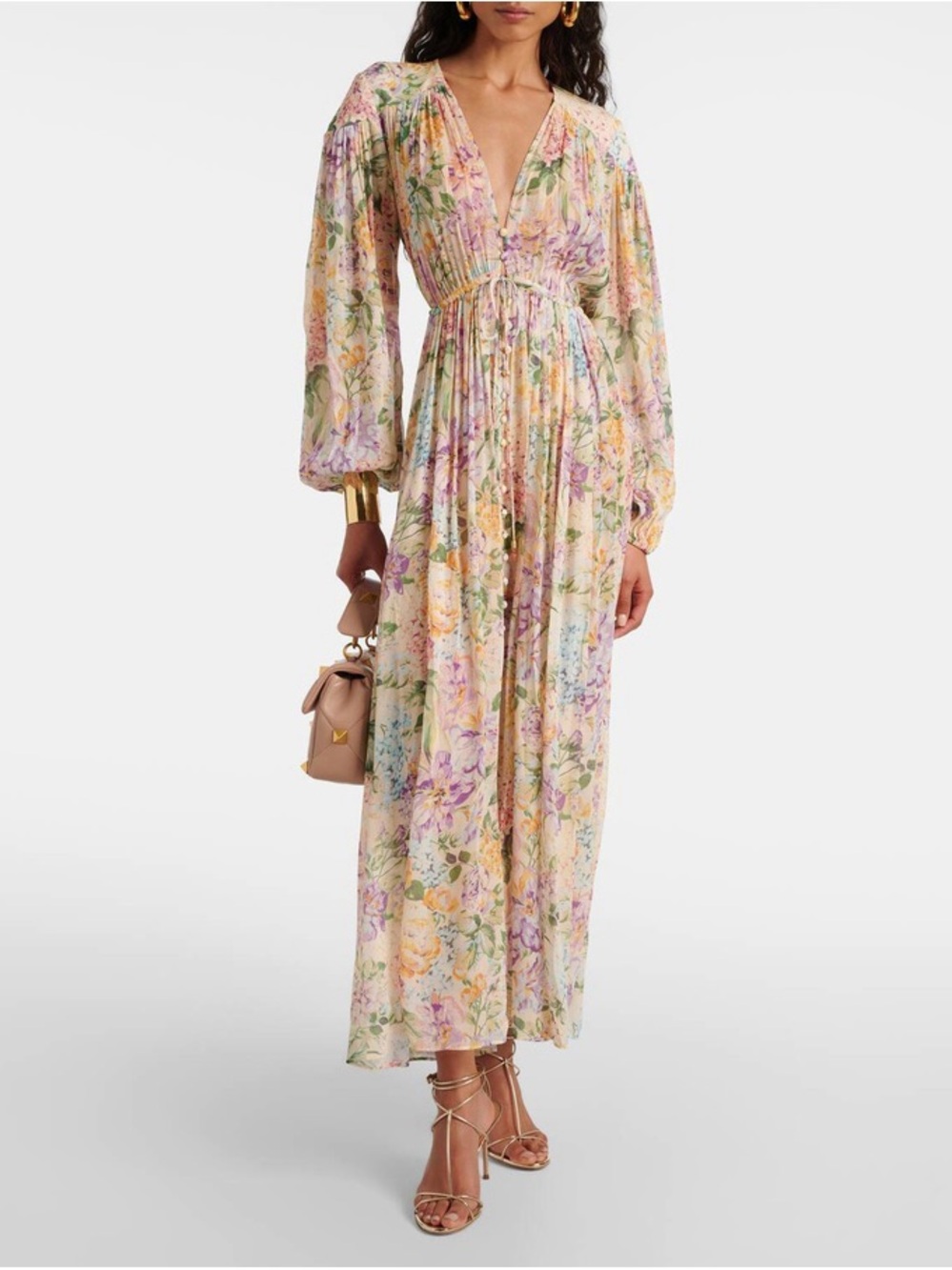 Zimmermann Halliday Gathered Floral Maxi Dress